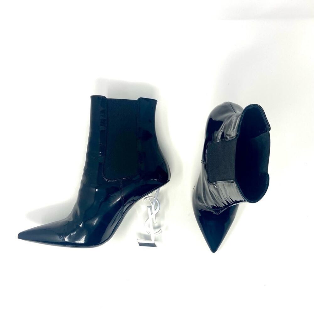 Saint Laurent Glossy Black Heeled Boots - Picture 6 of 13